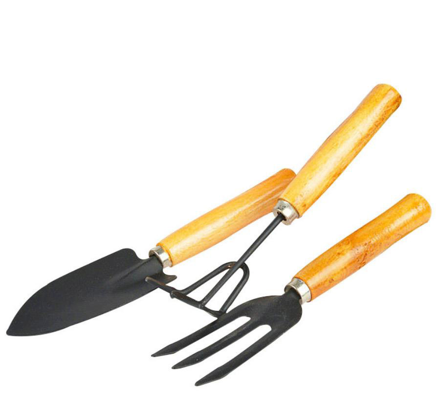 Wooden handle garden tool set