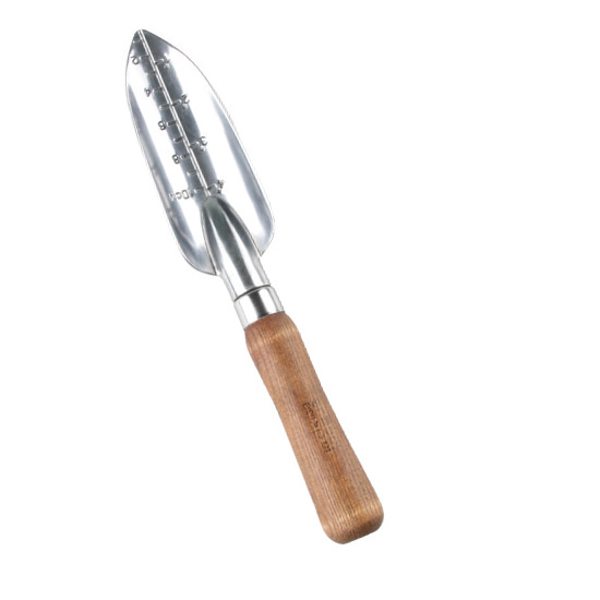 walnut wooden handle small transplanting trowel