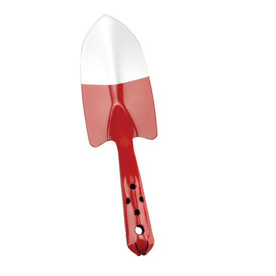 red steel hand trowel for gardening