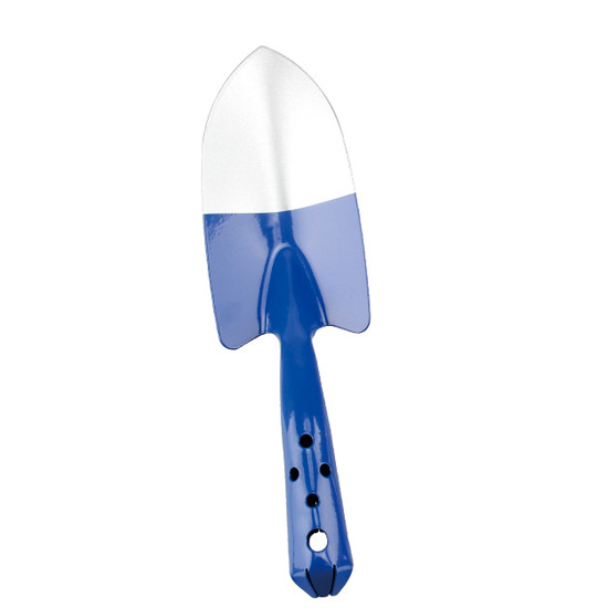 blue steel hand trowel for gardening